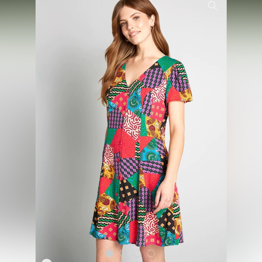 Dangerfield X Modcloth Patchwork Button Front Vis… - image 1